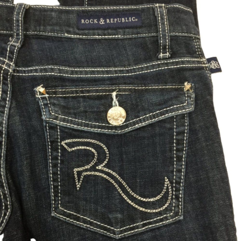 Rock & Republic Kendall Dark Wash Stretch Slim Fit Bootcut Jeans 6 - Picture 6 of 7